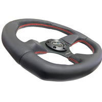 NRG Reinforced Steering Wheel (320mm Horizontal / 330mm Vertical) Leather w/Red Stitching